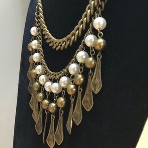 Metal and pearl layered necklace